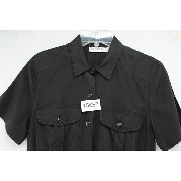 VTG Carol Horn Workshop Midi Dress Womens 8 Black Button up Short Sleeve Prairie - Picture 7 of 7